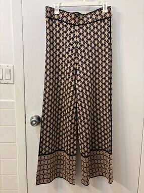 Zara Knit Diamond-Pattern Pants in Beige and Black